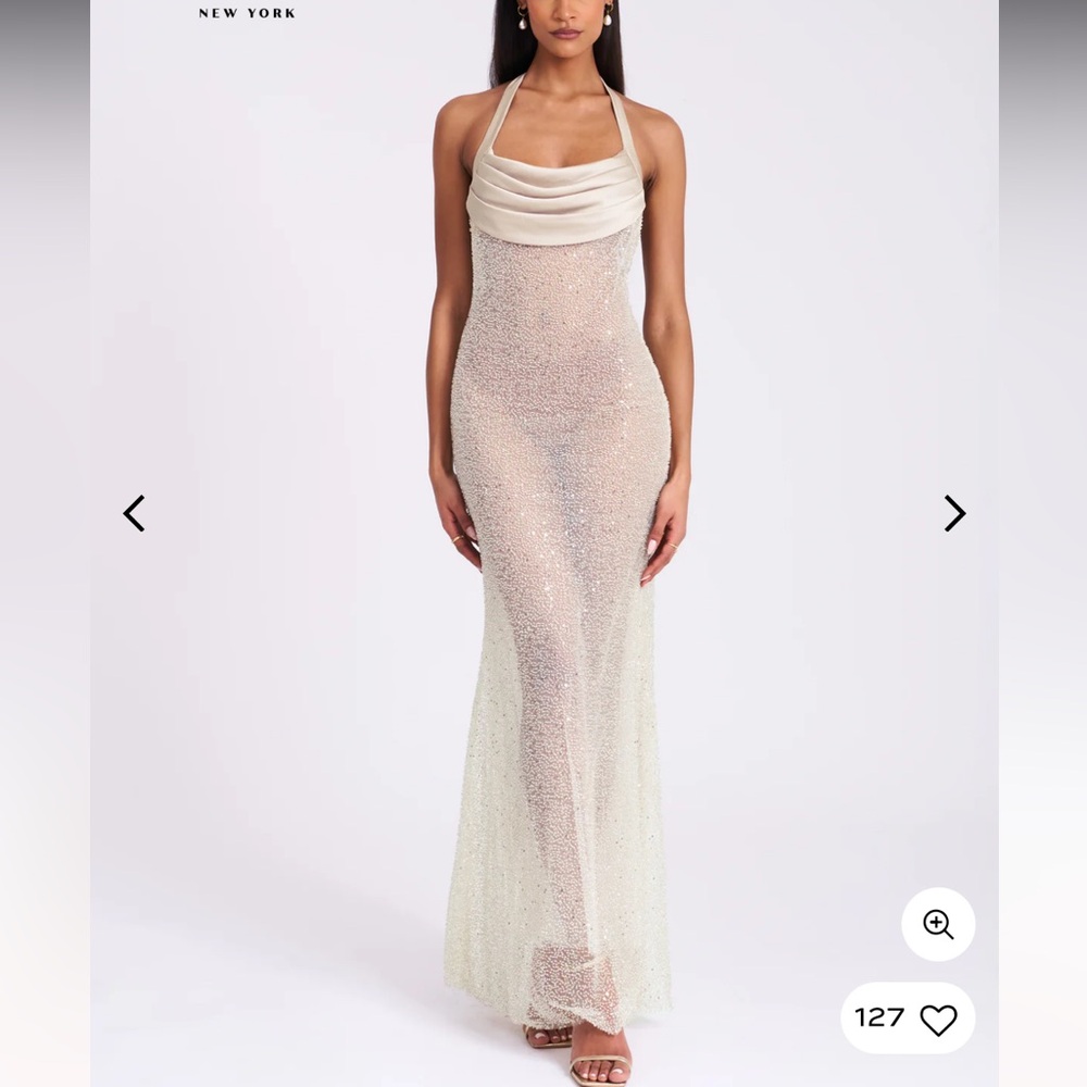 Zahya Lime Halter Backless Beaded Mesh Gown